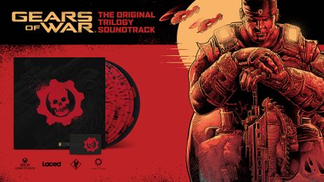 The Gears of War Soundtrack Collection with a reddish Marcus Fenix posing