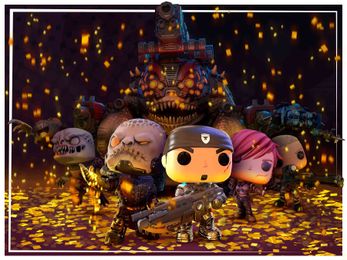 A variety of different Gears Pop! Characters with coins on the ground.